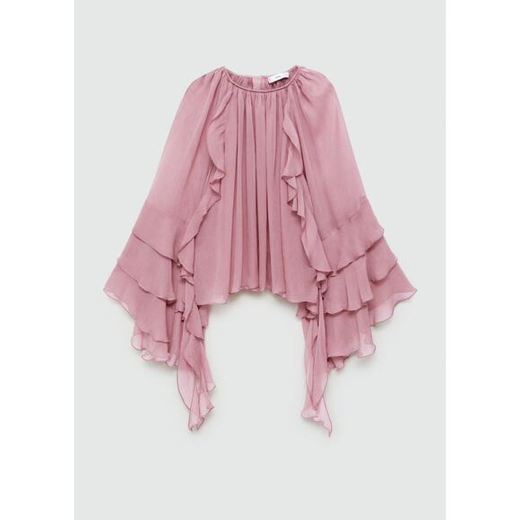 MANGO Ruffled Chiffon Long Sleeves Blouse - 4 - Picture 1 of 8